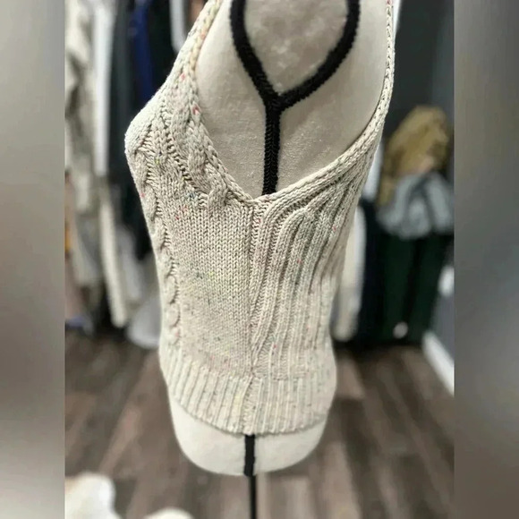 LE LIS Knit Vest Size M  Wool Blend Speckled Cream Academia School Tank - Picture 3 of 6